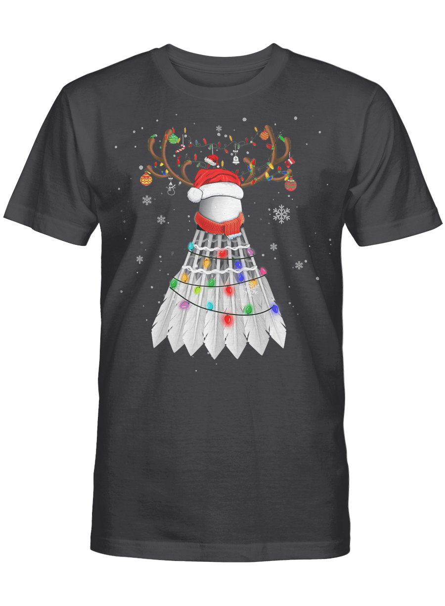 AmazeStyleZ Santa’s Reindeer, Ugly Christmas Sweater, Christmas Gift Ideas, Christmas TreeSanta Hat Badminton Reindeer Christmas Funny Sport Players Premium T-Shirt