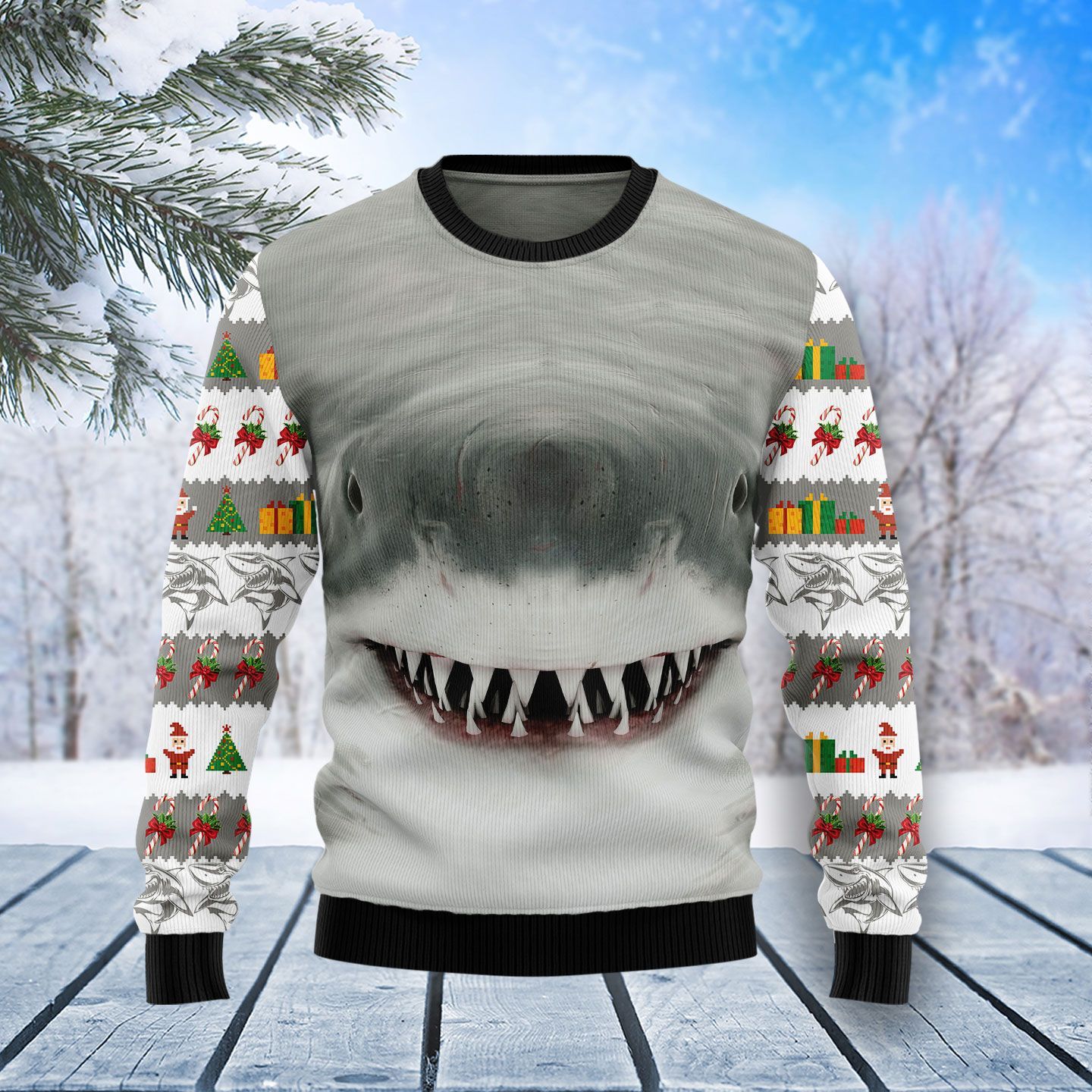 Shark Cute Face Ugly Christmas Sweater | For Men & Women | Adult | Us4370