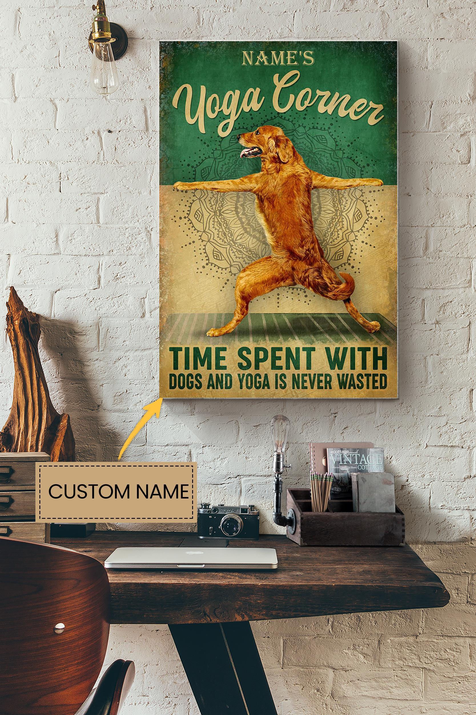 Yoga Corner Personalized Poster – Animal Wall Art – Gift For Yoga Lover Dog Lover Dog Foster Wrapped Canvas