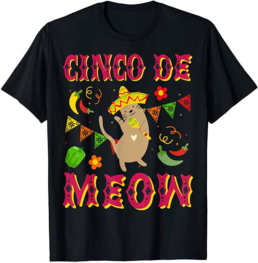 Cinco De Meow Funny Cinco De Mayo Cat Kitten Lover T-Shirt