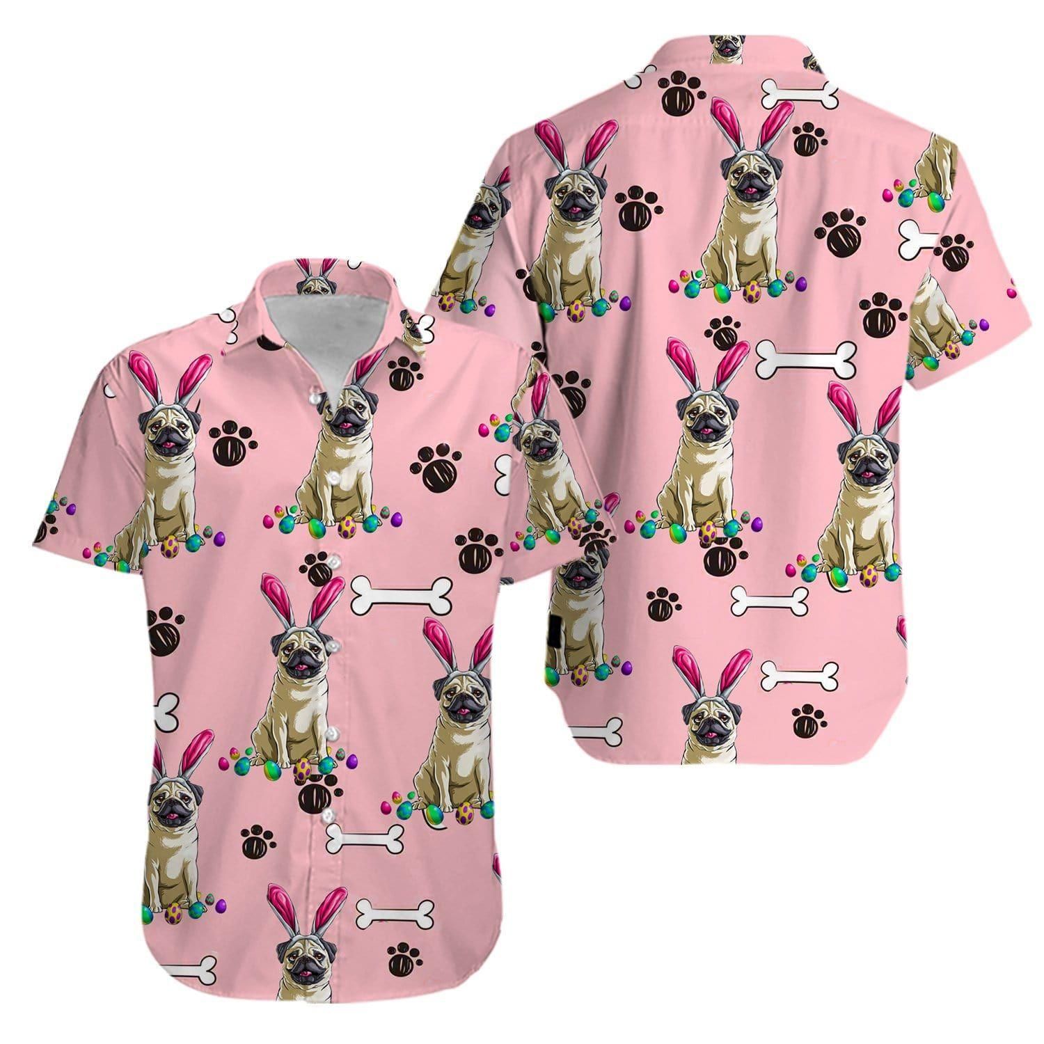 Easter Pug Puppy Bunny Happy Easter Day Aloha Hawaiian Shirt Colorful Short Sleeve Summer Beach Casual Shirt For Men And Women