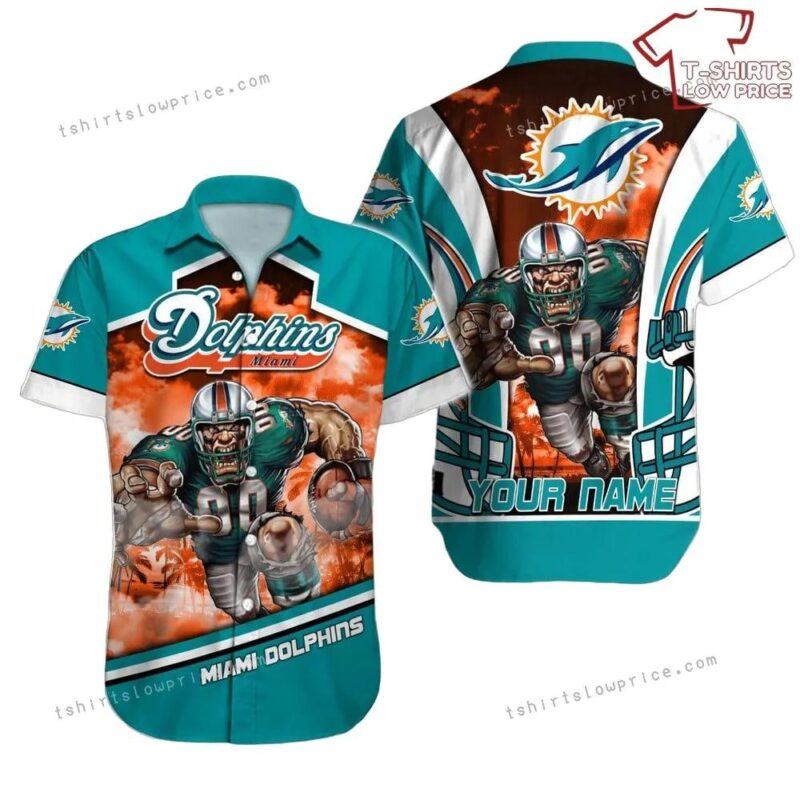 Custom Name Miami Dolphins Hawaiian Shirt Nfl Football Button Up Hawaiian Shirt