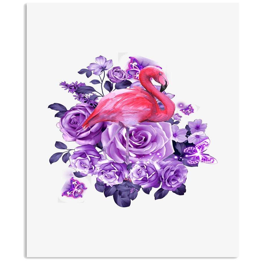 Flamingo Purple Flowers Cute Shirt Vertical Poster