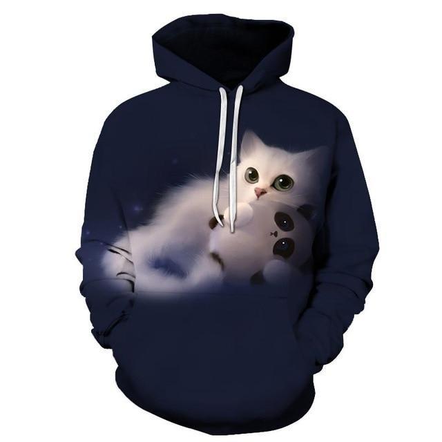 Floating Cat with Panda Plush Hoodie