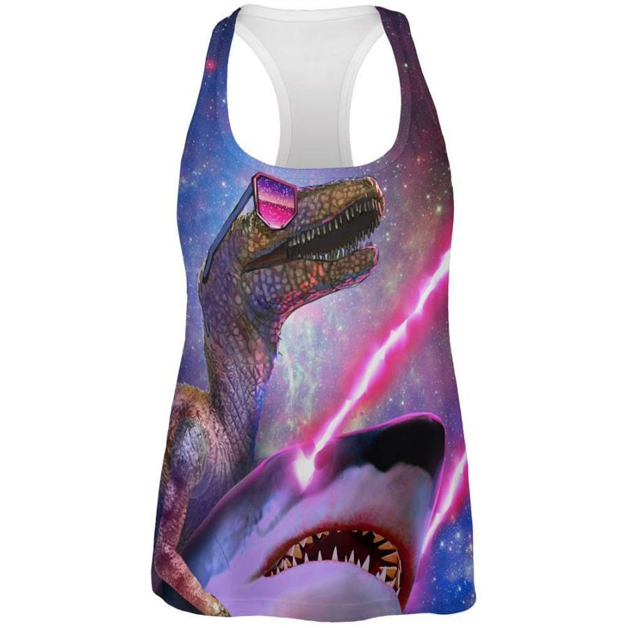 Velociraptor Laser Shark in Space All Over Womens Work Out Tank Top