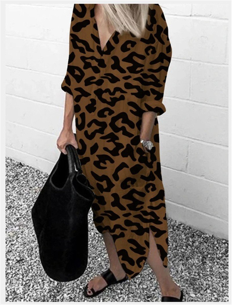 Women’S Leopard Print Long Sleeve Dress