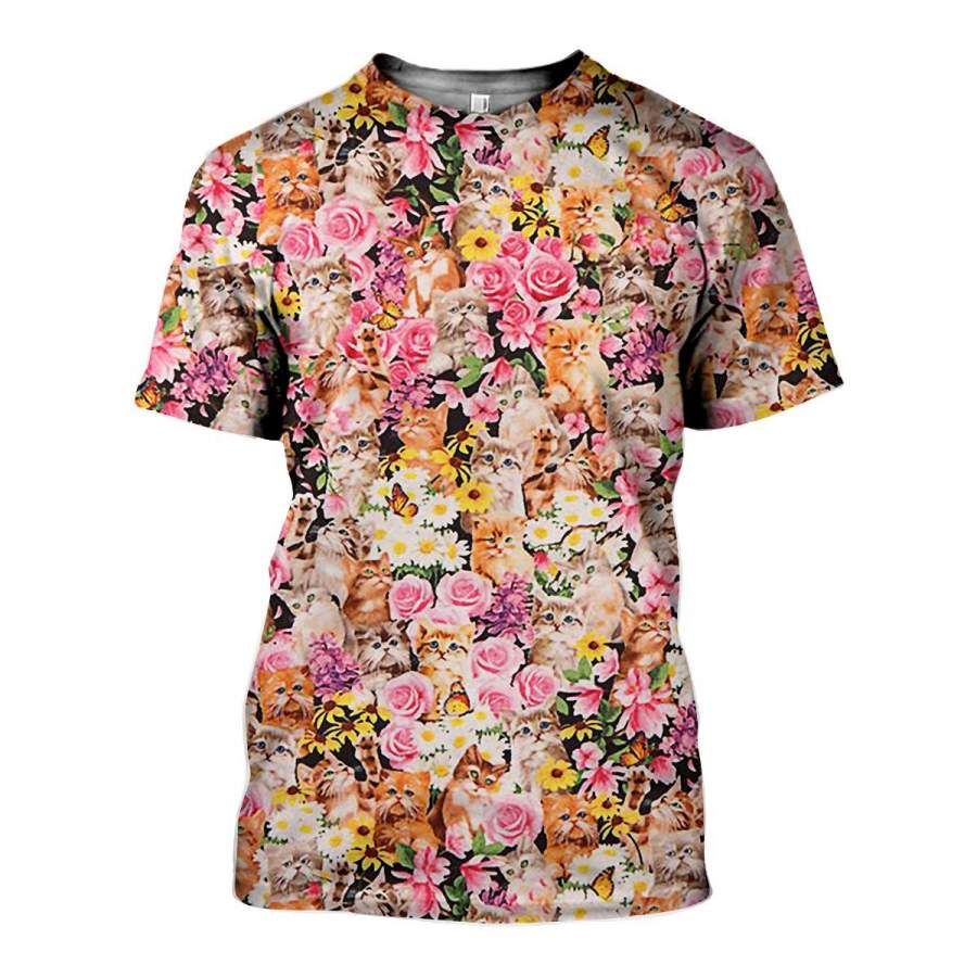 3D All Over Printed Cute Rose Kitten Shirts And Shorts AHDK031001