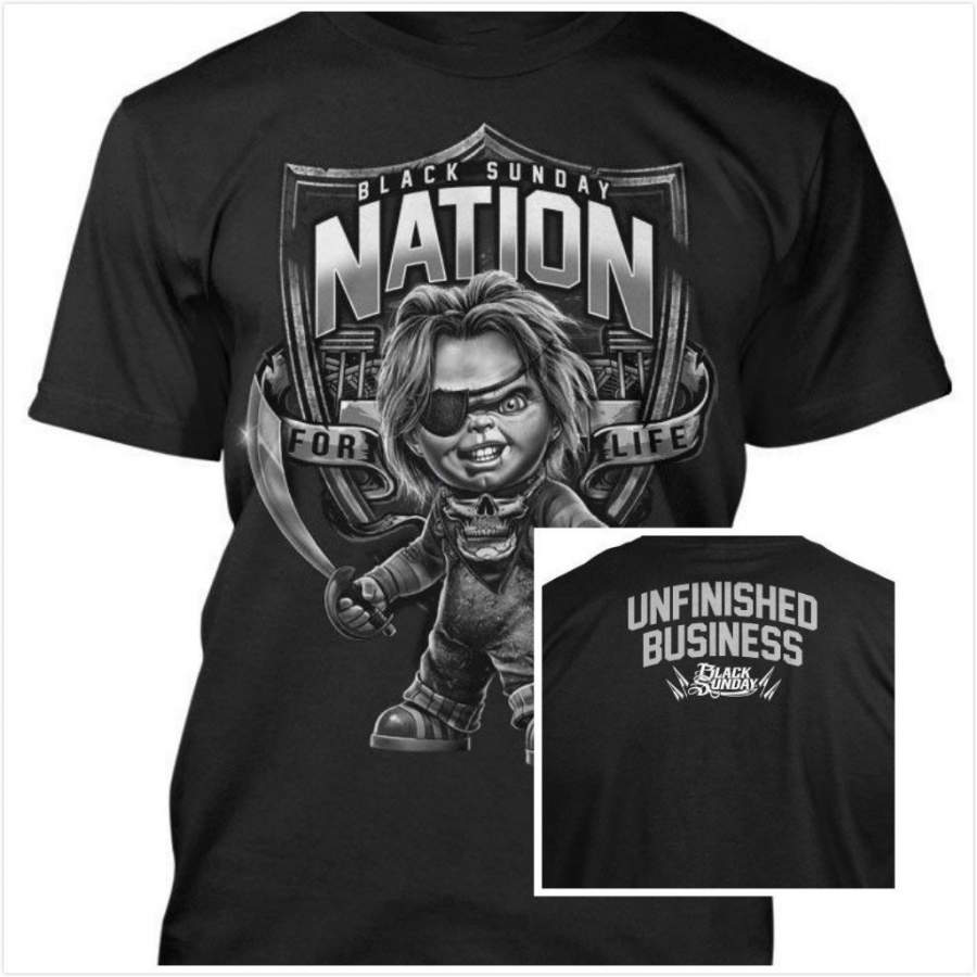 New Black Sunday Chucky Raiders Nation Silver Men’s T-shirt