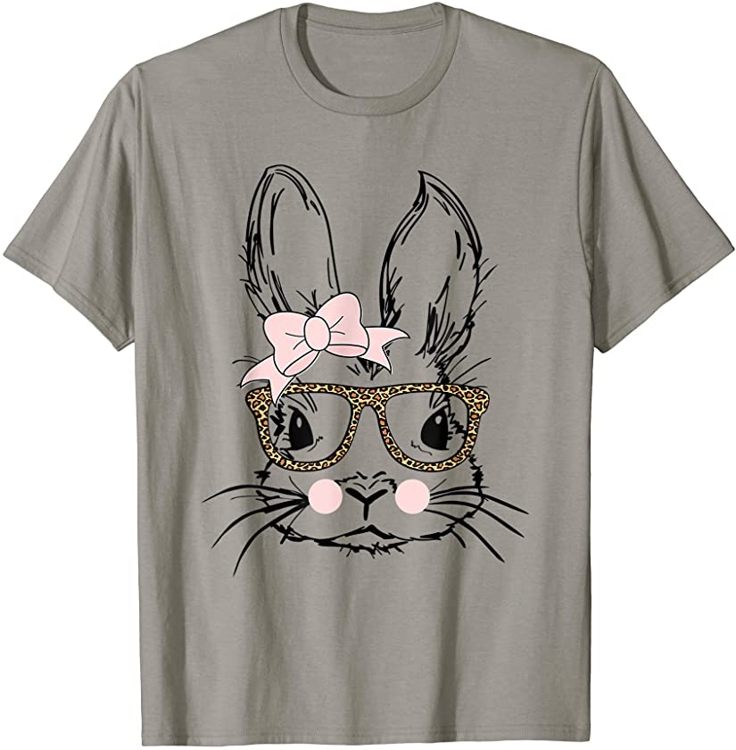 Cute Bunny Face Shirt Leopard Print Glasses EASTER Gifts T-Shirt