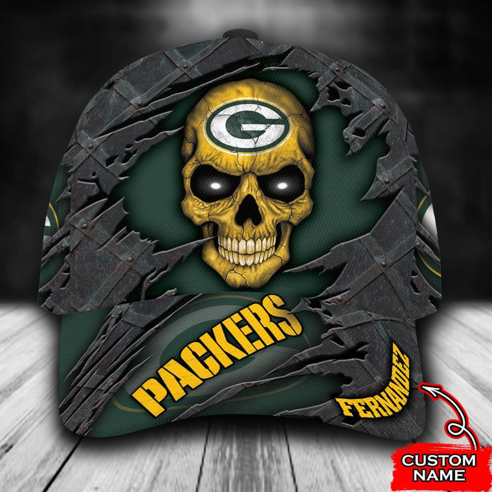 Personalized Green Bay Packers Skull All Over Print 3D Baseball Cap – Green