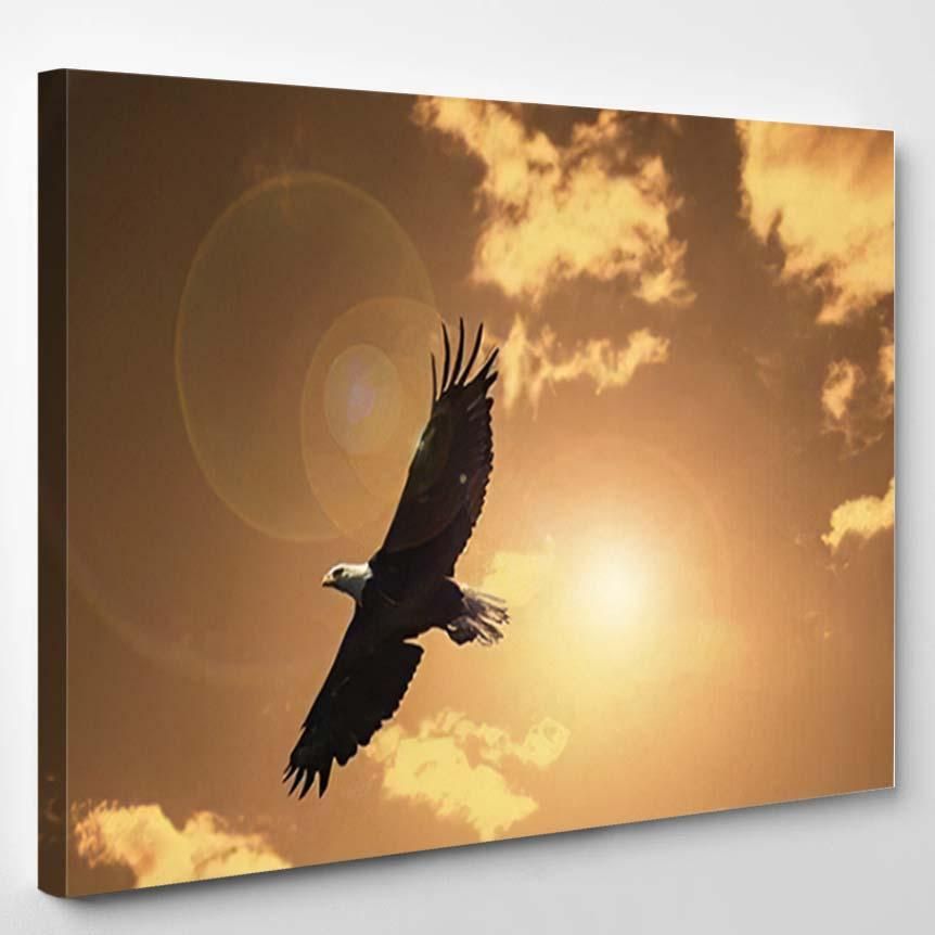 Silhouette Eagle Flying Against Evening Sunset – Eagle Animals Canvas Art Wall Decor Christmas Gift Ideas