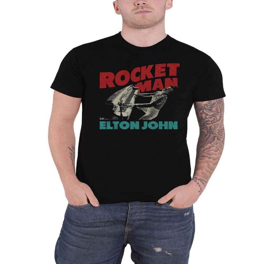 Elton John T Shirt Rocketman Piano Logo Mens Black