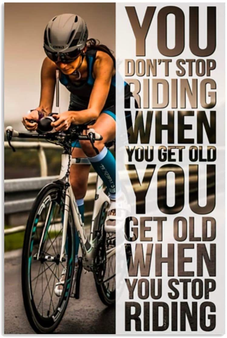 Vintage Girl Cycling You Don’T Stop Riding When You Get Old Poster Art Print      Home Decor Gift For Men Women Family Friend On Birthday Xmas