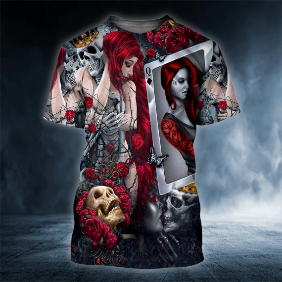 Skeleton Hug Rose Girl Dead Kiss Skull 3D All Over Printed Unisex Tshirt Us Size