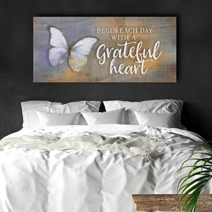 Butterflies begin each day with a grateful heart bedroom home decoration poster poster canvas