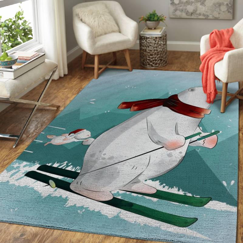 Polar bear skiing – Cute Animals Area Rug Carpet