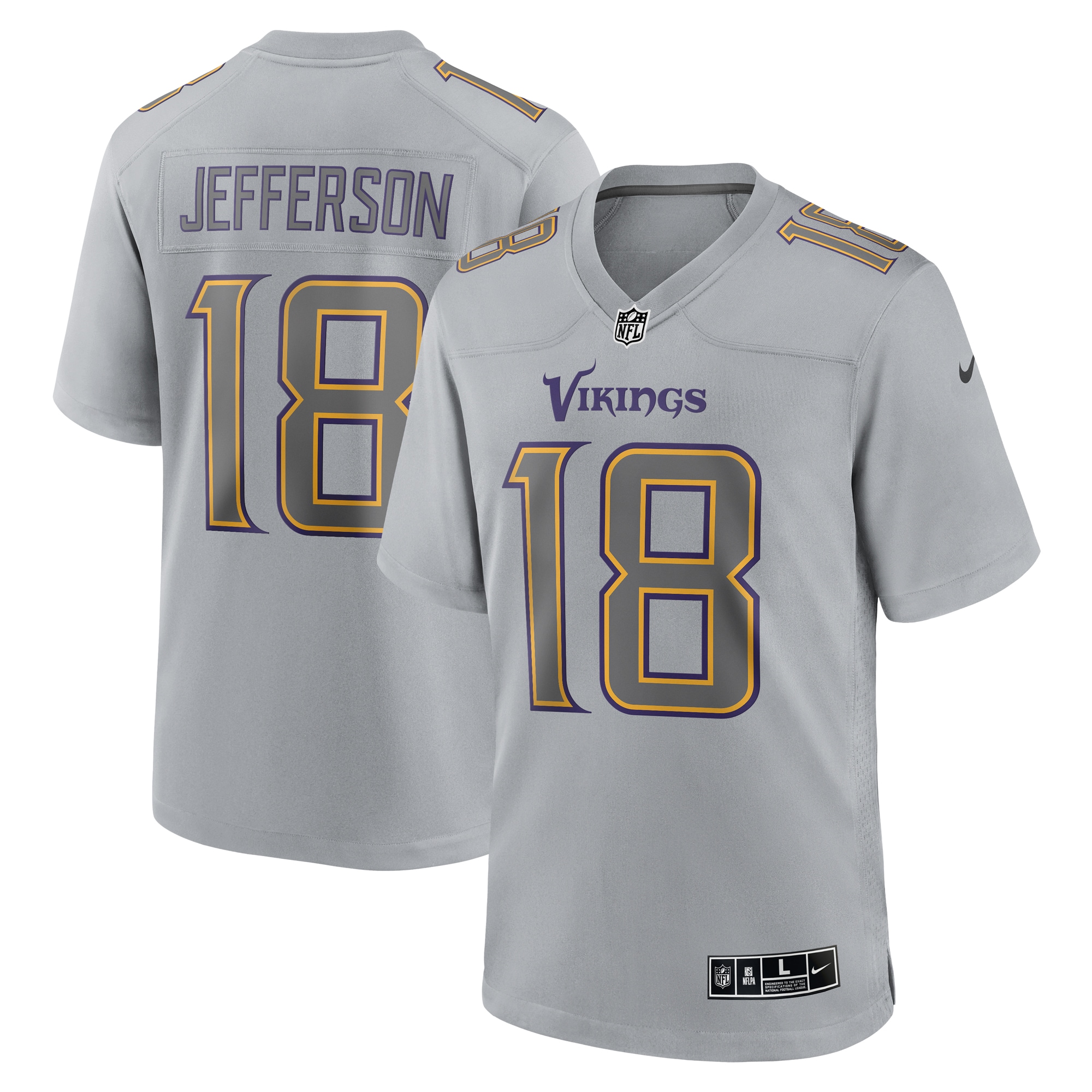 Men’s Minnesota Vikings Justin Jefferson Gray Atmosphere Fashion Game Jersey