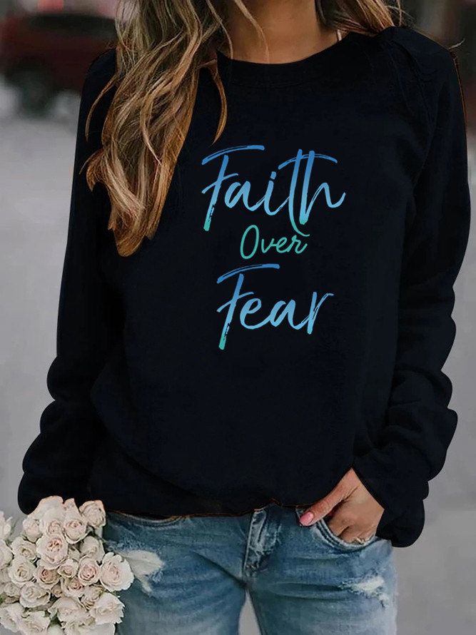 Women Hoodie Faith Over Fear Letter Printed Hoodies Women Fleece Long Sleeve O Neck Loose Sweatshirt Girls Pullovers Winter alx