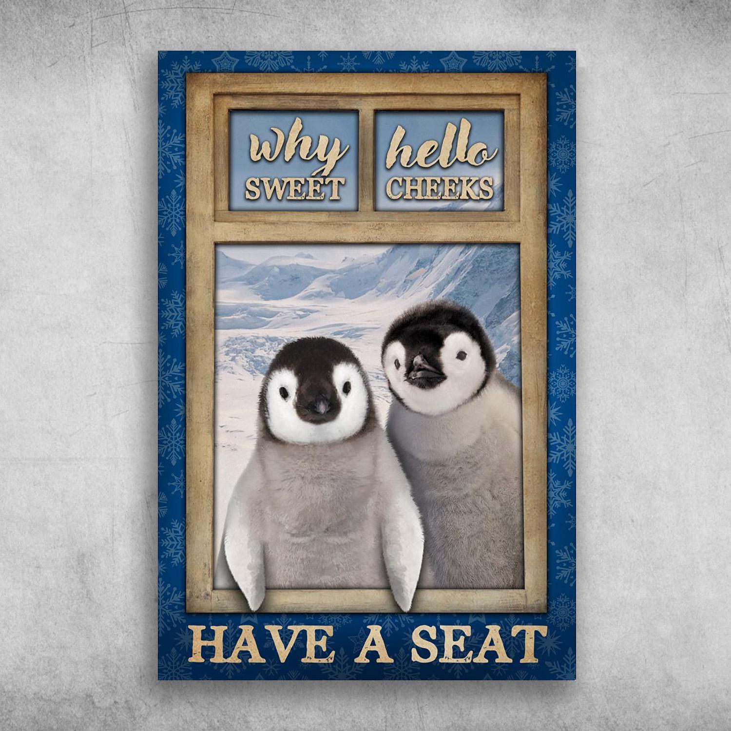 Cute Penguin Window Why Sweet Hello, Have A Seat Poster Print Wall Art Canvas Toilet Wall Decor