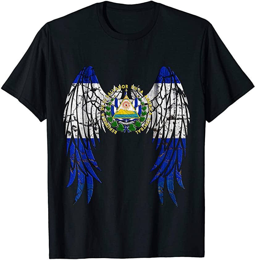 El Salvadorian Flag Angel Wings Jesus Christian El Salvador T-Shirt