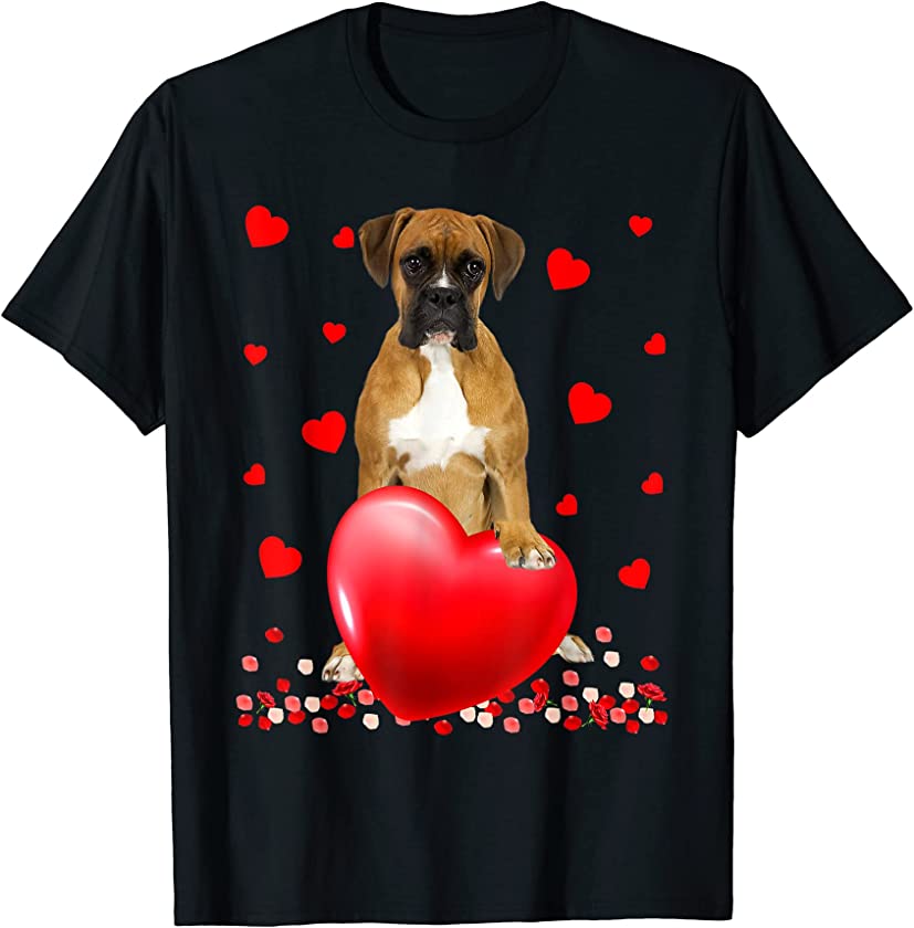 Cute Love Hearts Boxer Dog Valentines Puppy Lover T-Shirt