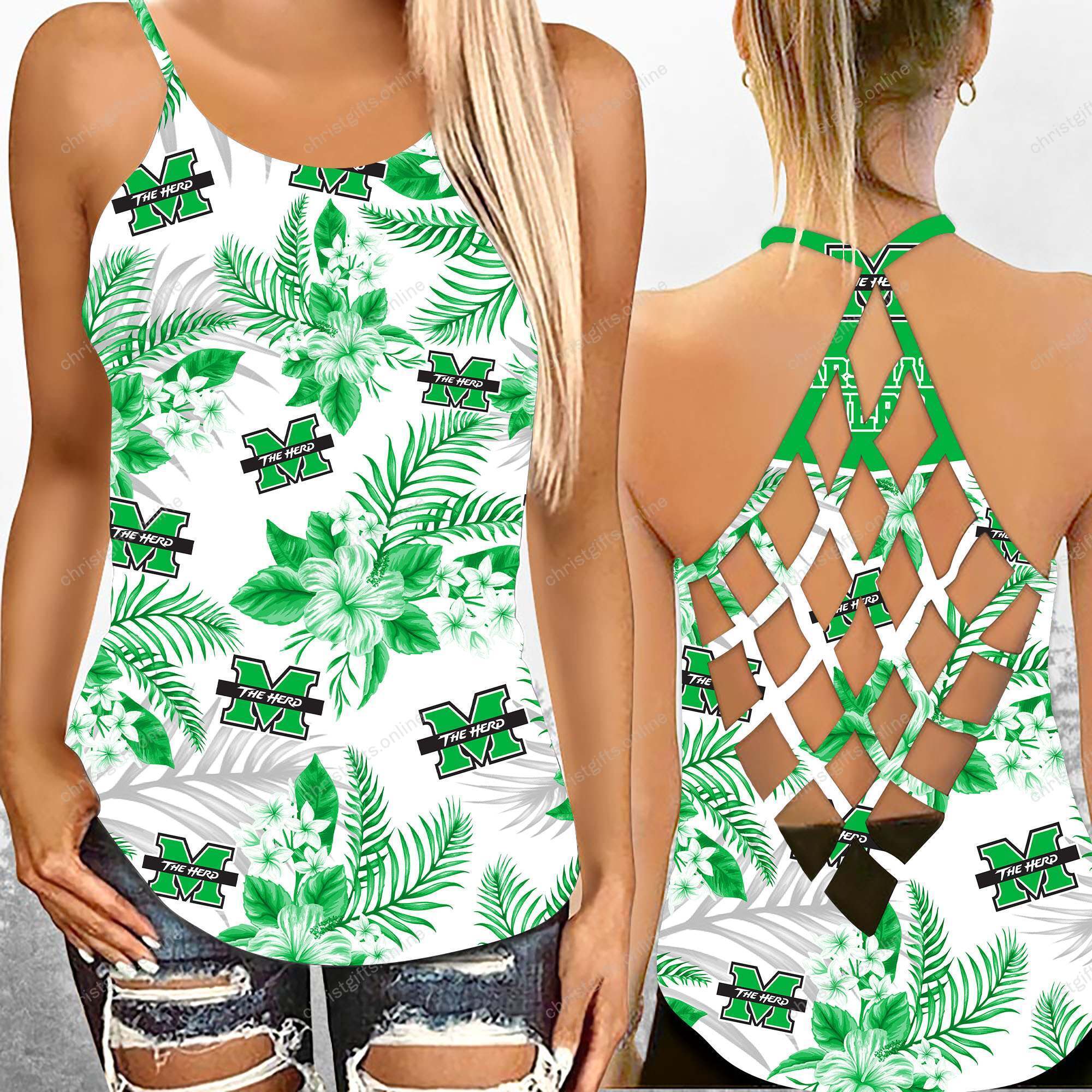 Marshall Thundering Herd NCAA3-Criss Cross Tanktop Hawaii Style Ds1