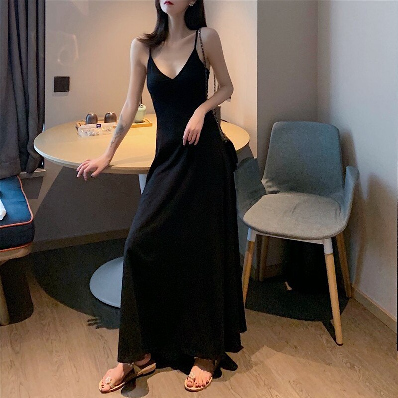 Women’s Long Maxi Dress V-neck Stripe Sling Party Dress Summer Sleeveless Women Dresses alx