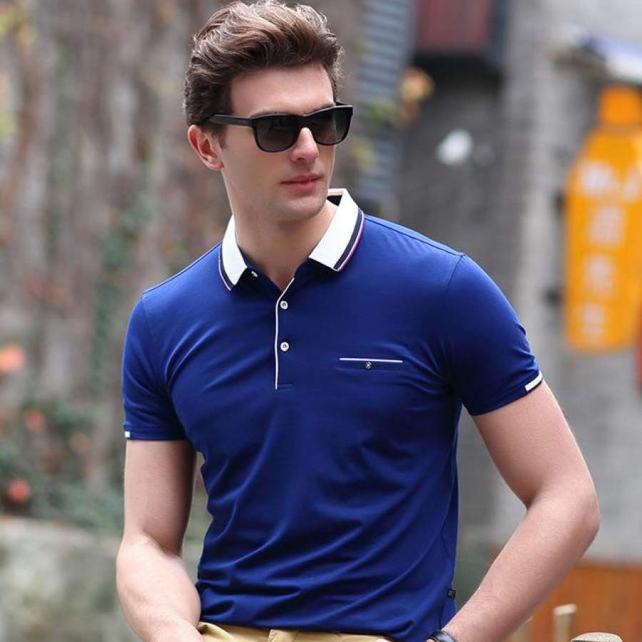 Short Sleeve Polo Shirt Men Summer Royal Blue White Polo Slim Fit Men Casual Polo Cotton Business Polo shirt