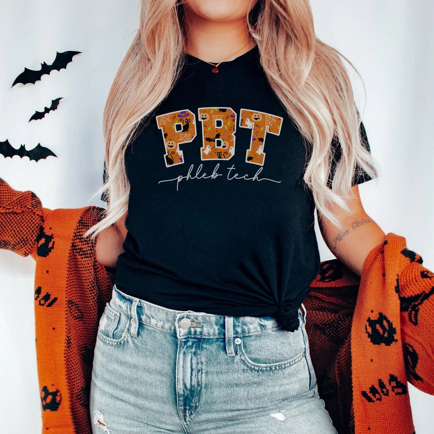 Phlebotomy Tech Halloween Shirt | PBT CPT Phleb Tech Fall Autumn Tshirt, Lab Assistance Halloween Spooky Season Hospital Party T-Shirt Boo