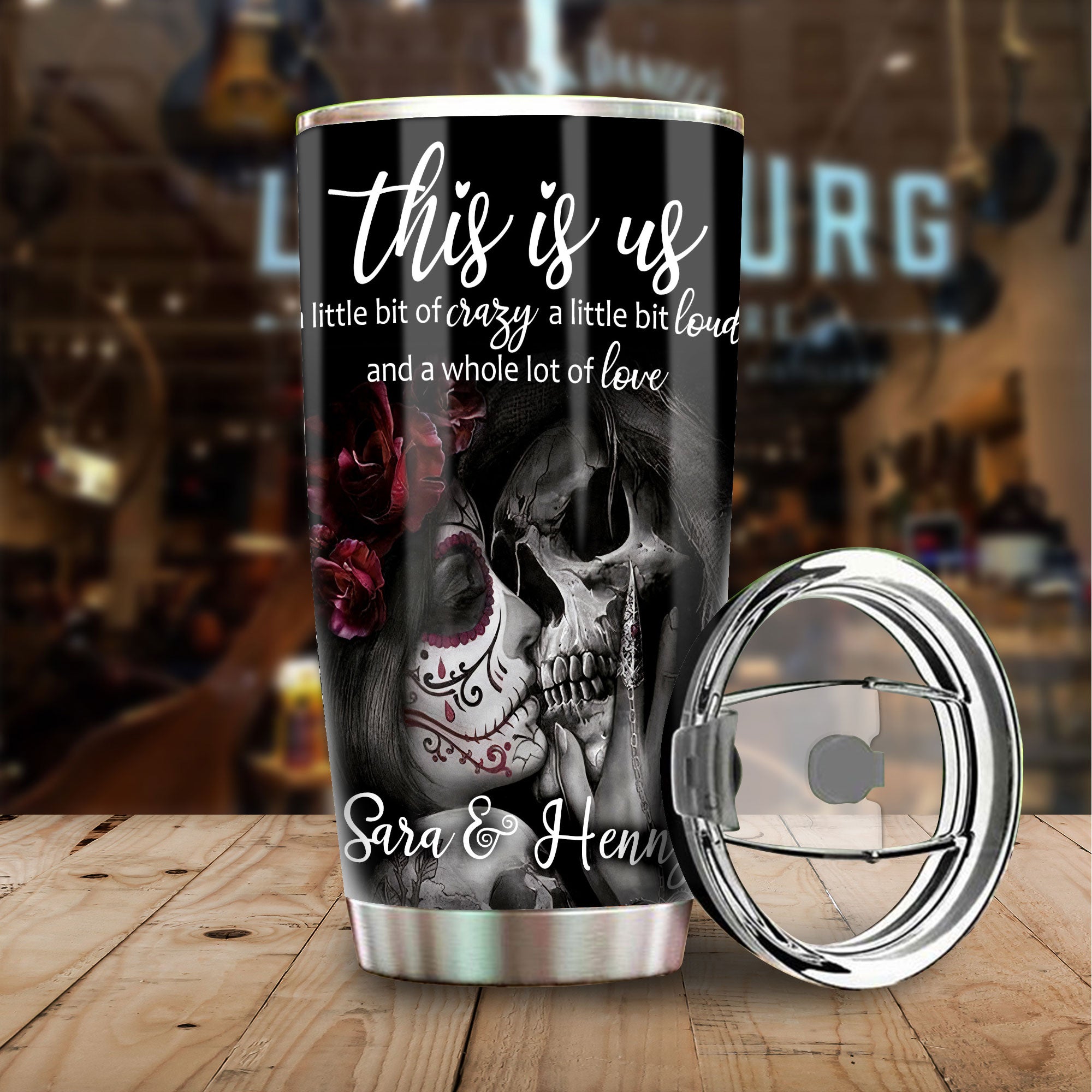 Personalized name stainless steel tumbler drinkware family gift ideas for family friends – Skull Couple TY0702215 – Personalizedwitch