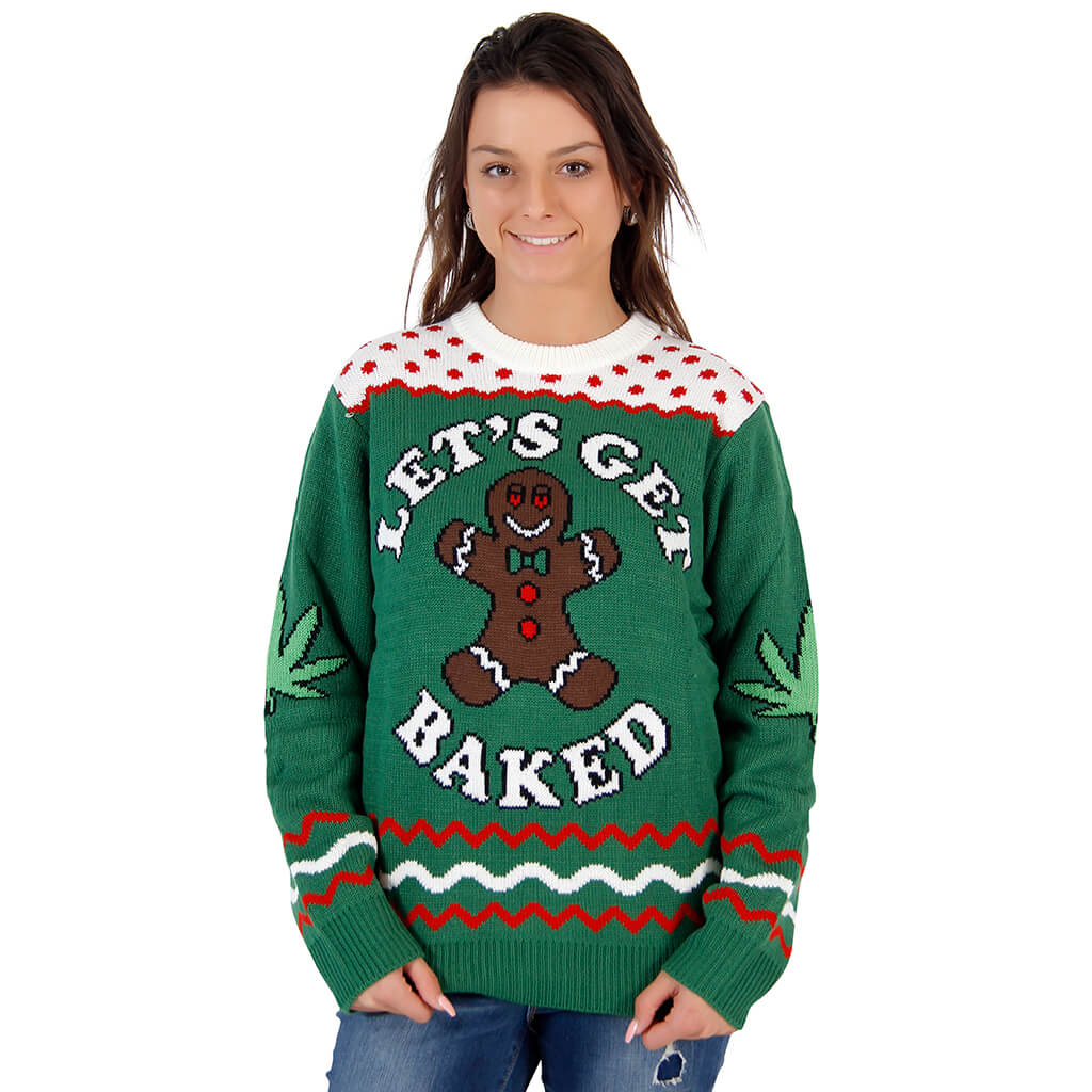 Women’S Let’S Get Baked Happy Gingerbread Ugly Christmas Sweater