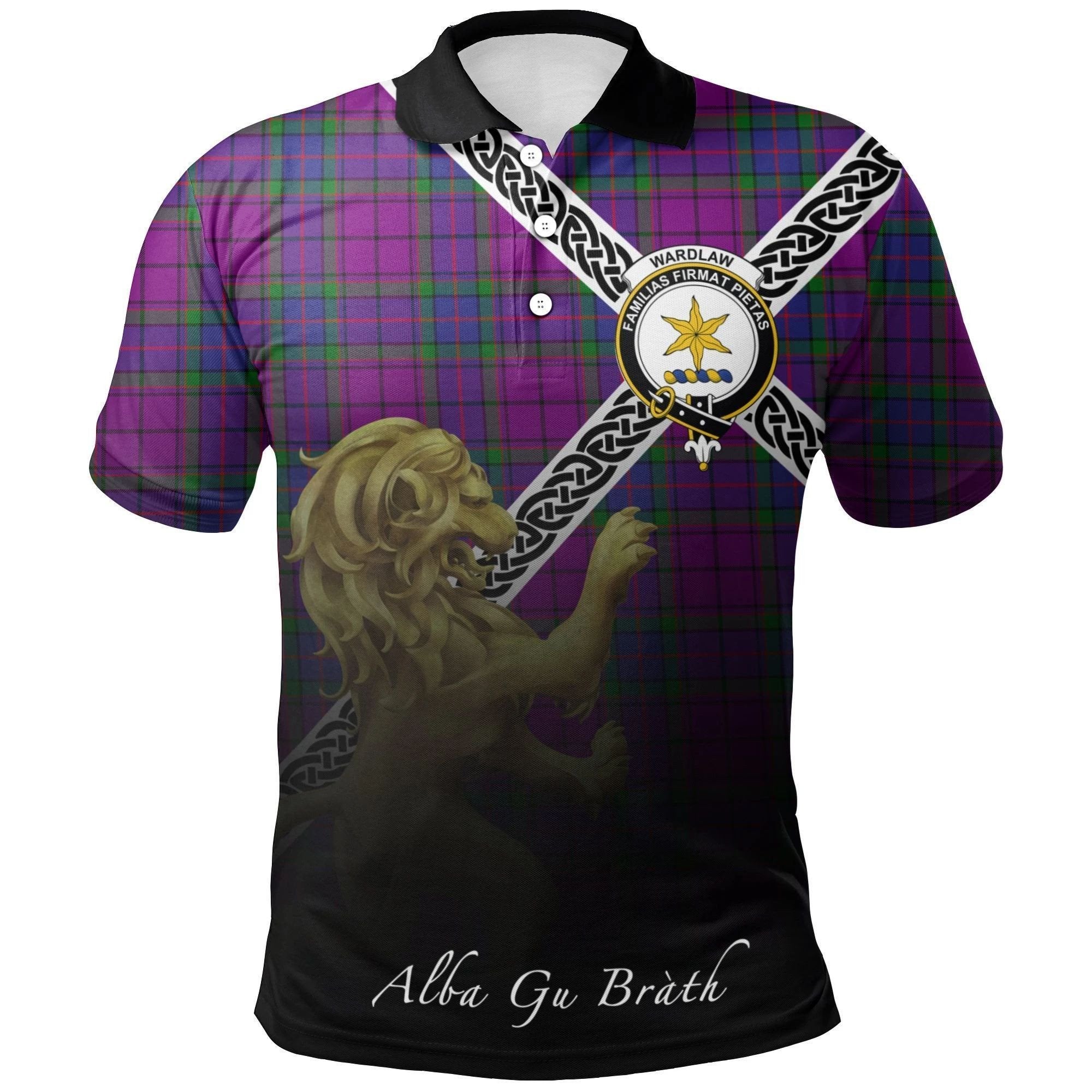 Wardlaw Modern Clan Polo Shirt, Scottish Tartan Wardlaw Modern Clans Polo Shirt Celtic Lion Style