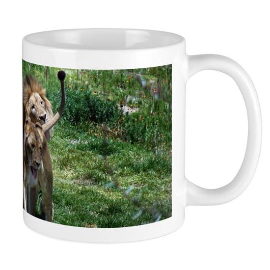 African Lions- Male Lion Cleaning His Daughter Mug