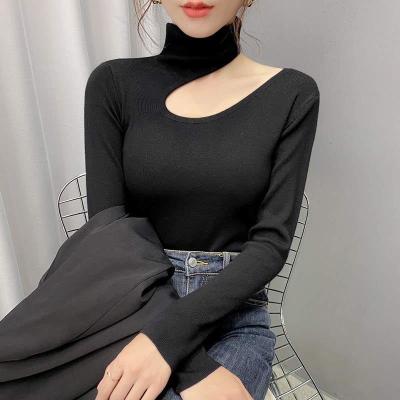 Turtleneck Knit Sweater Tops 2022 Fashion Sexy Hollow Out Women Pullovers Casual Slim Basic Sweaters Black Apricot Jumpers alx