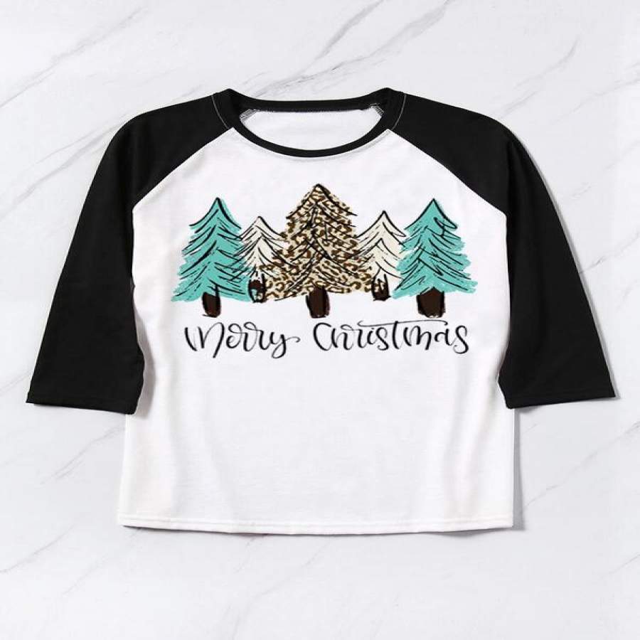 Christmas tree leopard printed merry christmas t-shirt tee – white