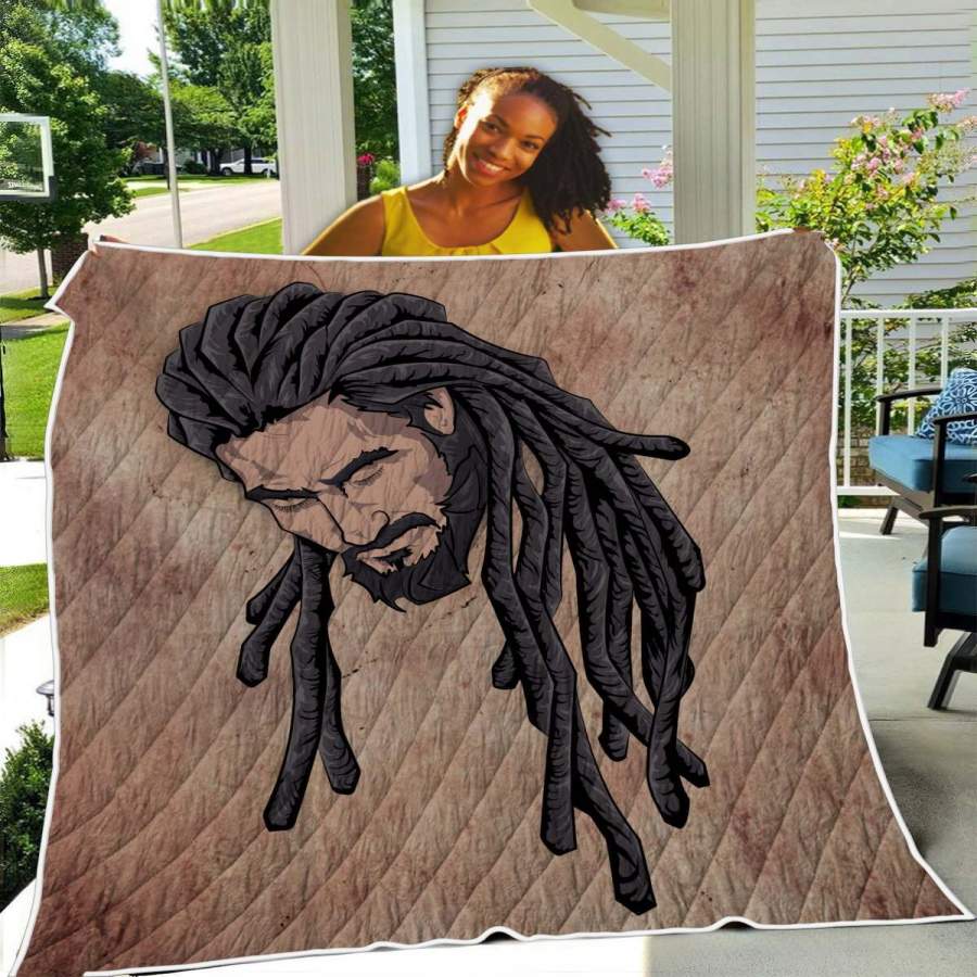 Pride African Men Art Quilt Blanket – Long Locs Black Hair Man Quilt Blanket Christmas Gift Ideas