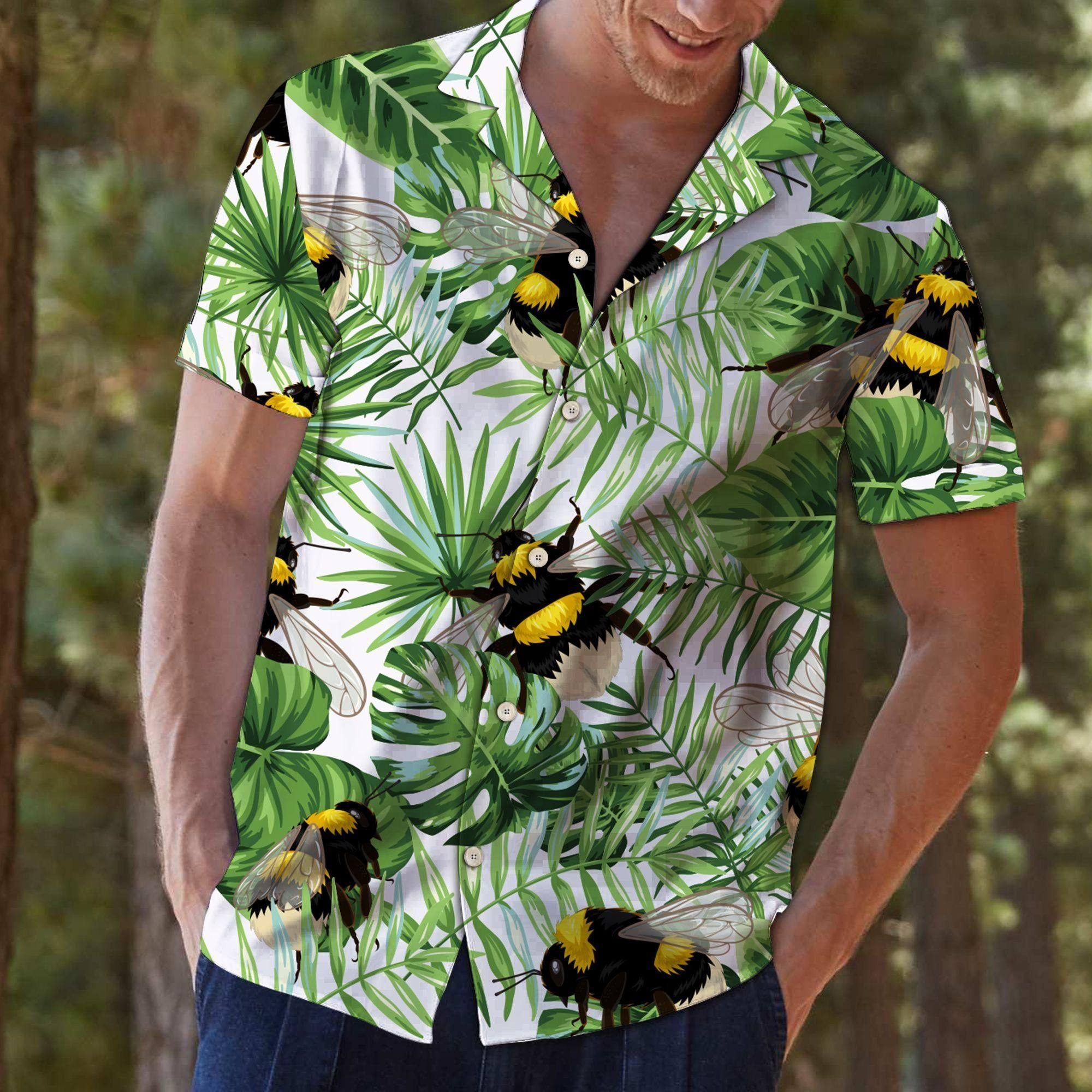 Bee Green Tropical Leaves Aloha Hawaiian Shirt Colorful Short Sleeve Summer Beach Casual Shirt For Men And Women