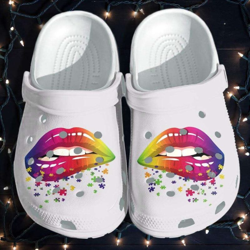 Autism Awareness Puzzle Sexy Lips Crocband Clog Shoes