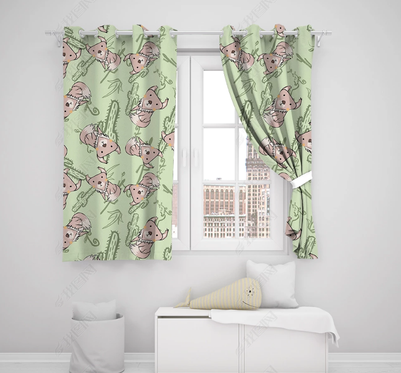 3D Hand Drawn Animal Fox Green Curtains And Drapes Lqh 211