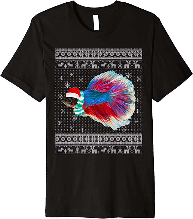 Xmas Fish Santa Hat Betta Fish Ugly Christmas Premium T-Shirt