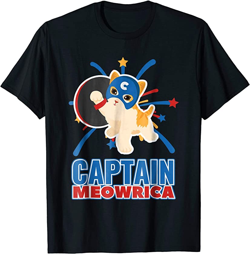 Cute Kitten CAPTAIN MEOWRICA Funny Cat T-Shirt