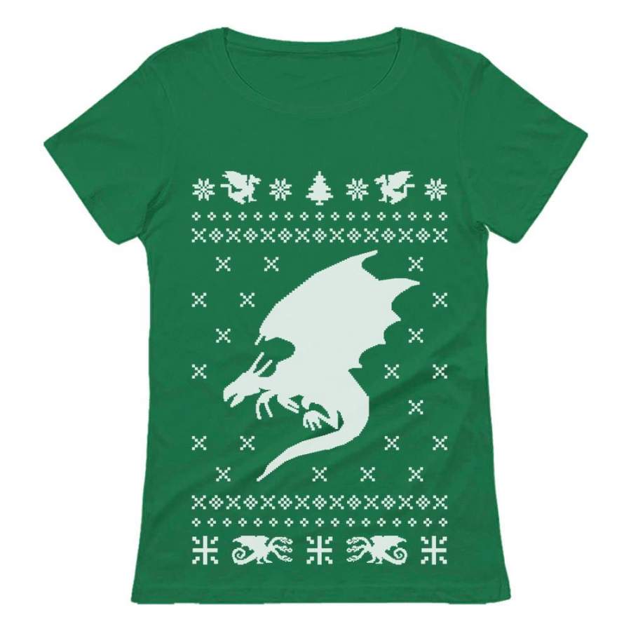 Big White Dragon Ugly Christmas Sweater Xmas Apparel Women T-Shirt