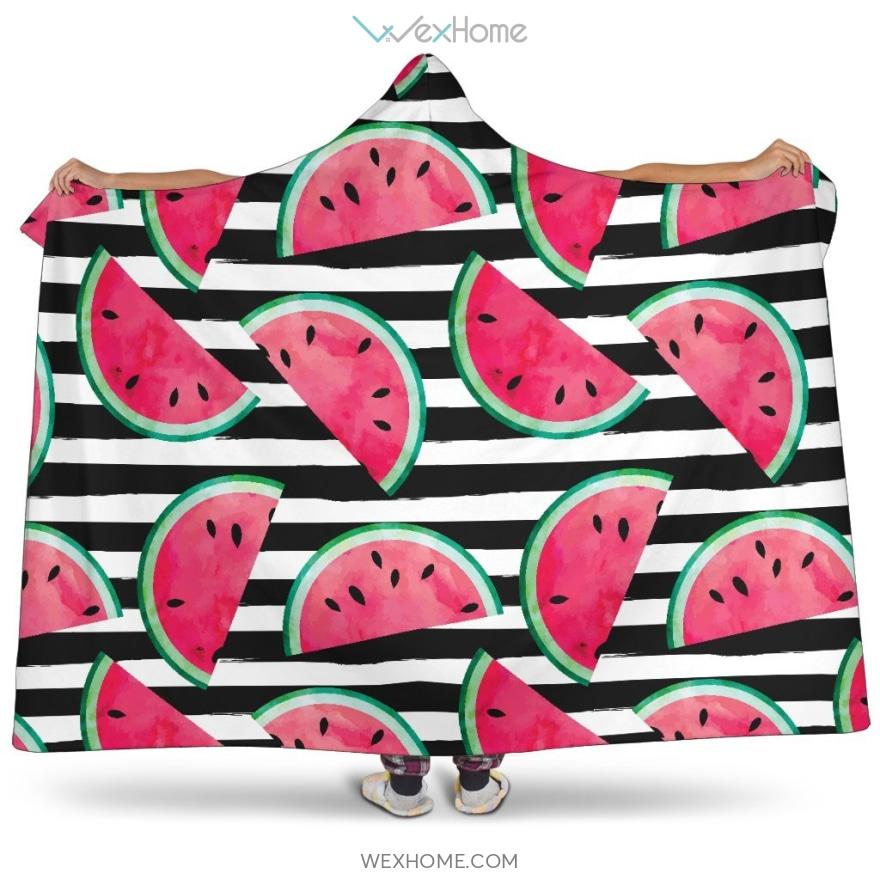 Watercolor Paint Textured Watermelon Pieces Hooded Blanket