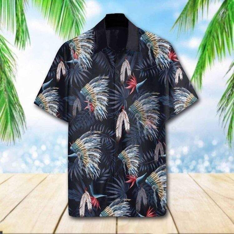 Get Here Native American Navy Black Hawaii Aloha Shirts Ha4909