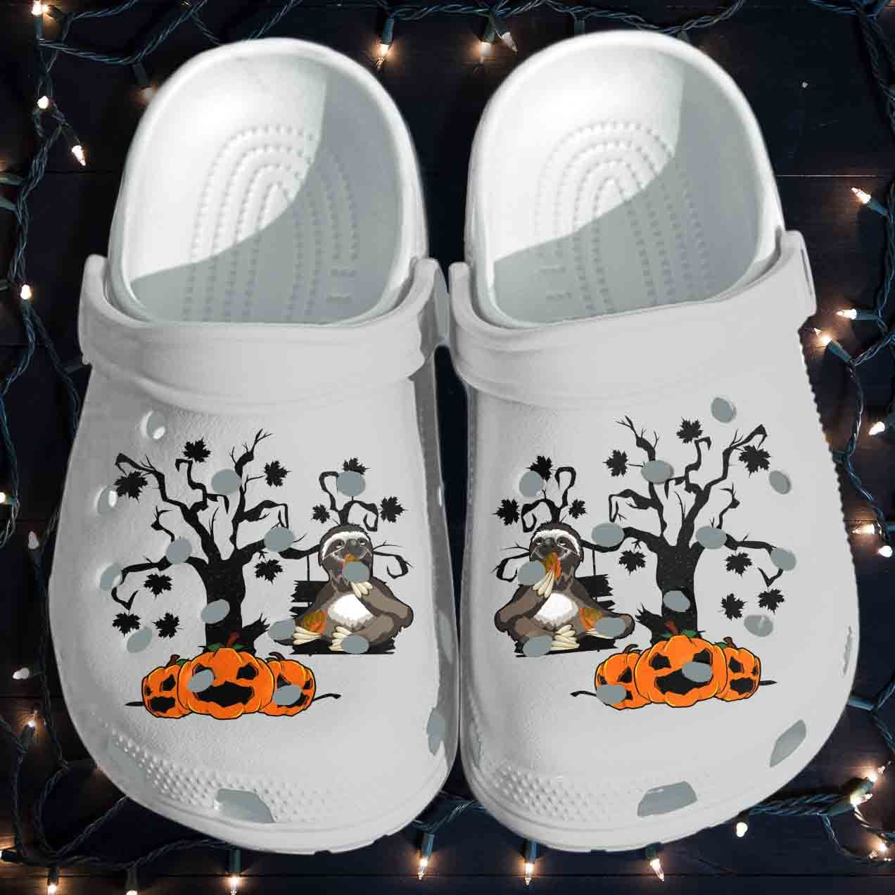 Sloth Is Eating Pumpkin Shoes Clog – Halloween Crocss Crocband Clog Birthday Gift For Man Women For Men Women Kids