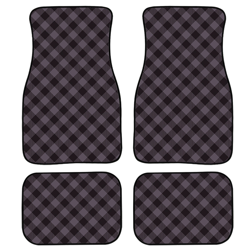 Grey Buffalo Plaid Pattern Print Front And Back Car Floor Mats, Front Car Mat