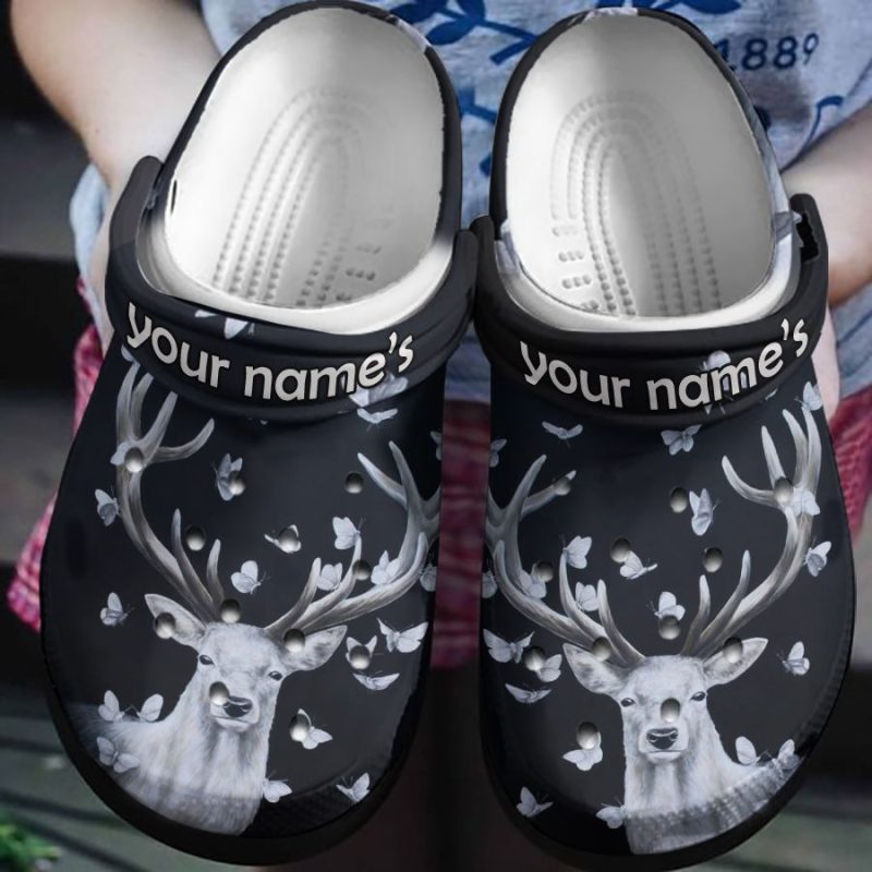 White Deer And Butterfly Shoes Crocbland Clog Birthday Gifts For Girl Daughter Sister