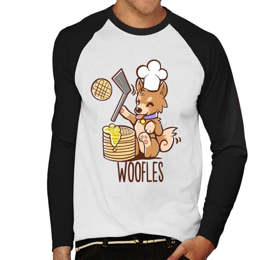 Shiba Inu Im Making Woofles Pun Men’s Baseball Long Sleeved T-Shirt