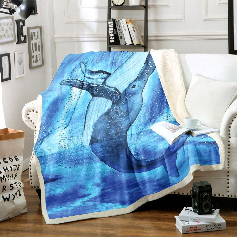 Get Here Blue Whale Fleece Blanket All Over Prints