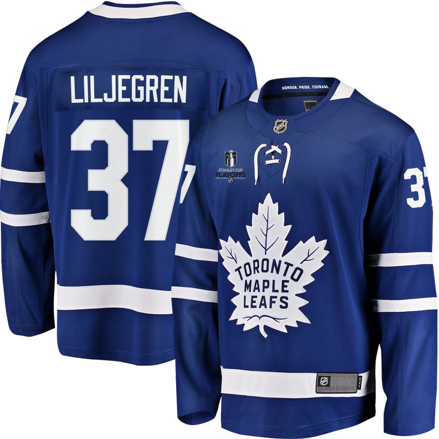 Timothy Liljegren 37 Toronto Maple Leafs Stanley Cup 2023 Playoffs Patch Home Breakaway Men Jersey – Blue